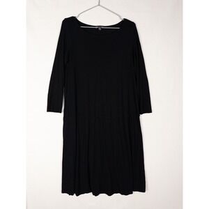 Eileen Fisher Dress‎ Womens XS Black Solid Ruffle Tiered Viscose Knee Pullover